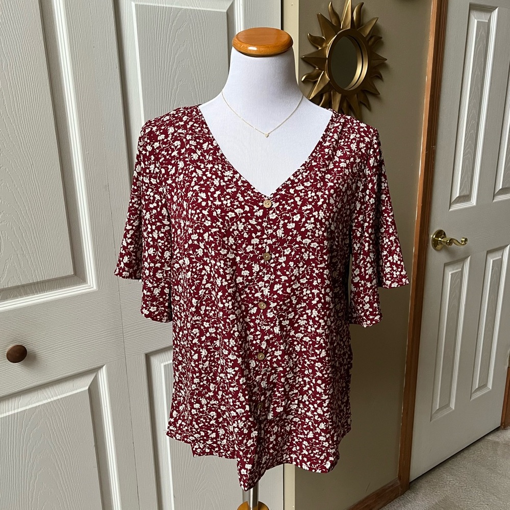 Floral V-Neck Button-Down Top